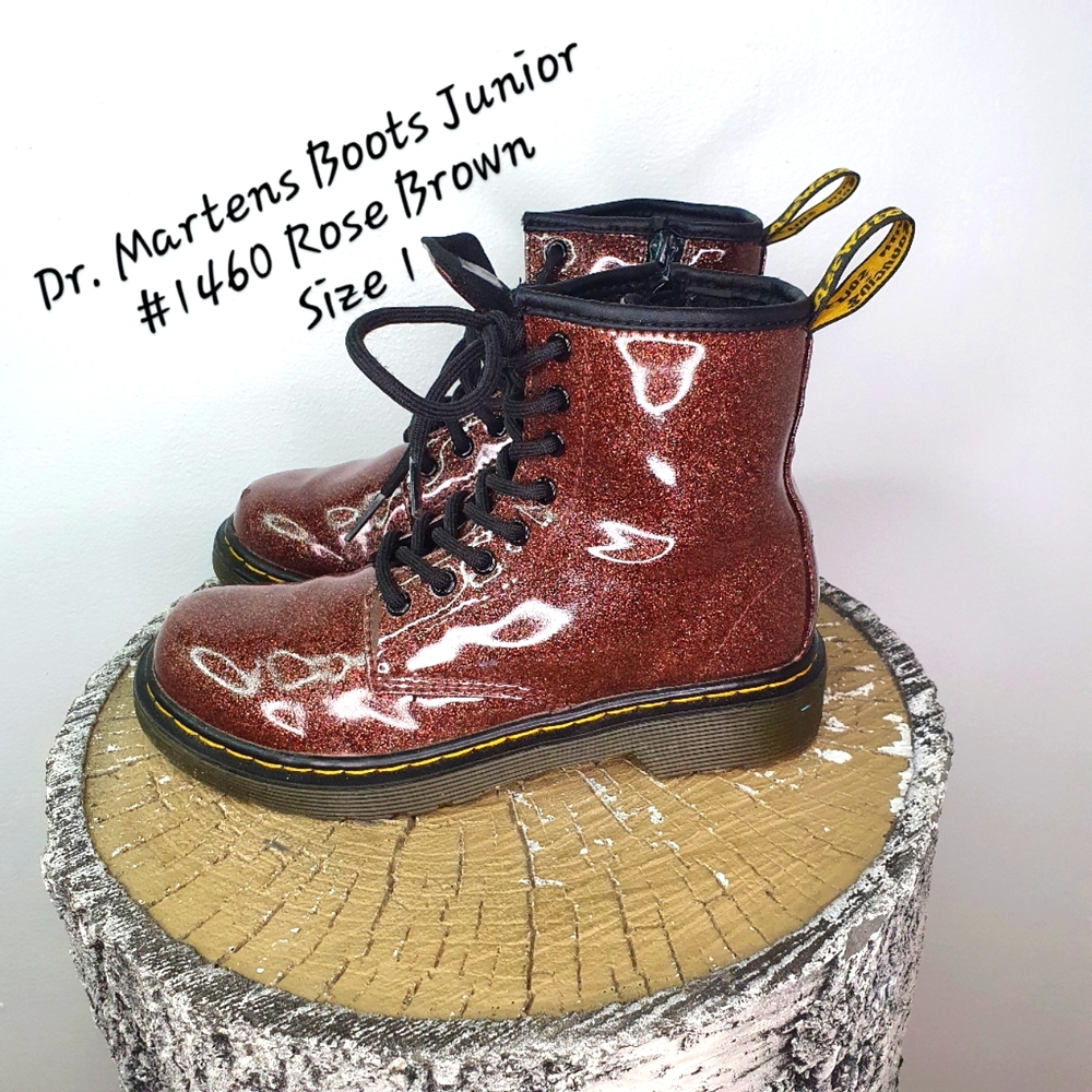 Dr. Martens Glitter Boots Rose Brown Size 1 Youth